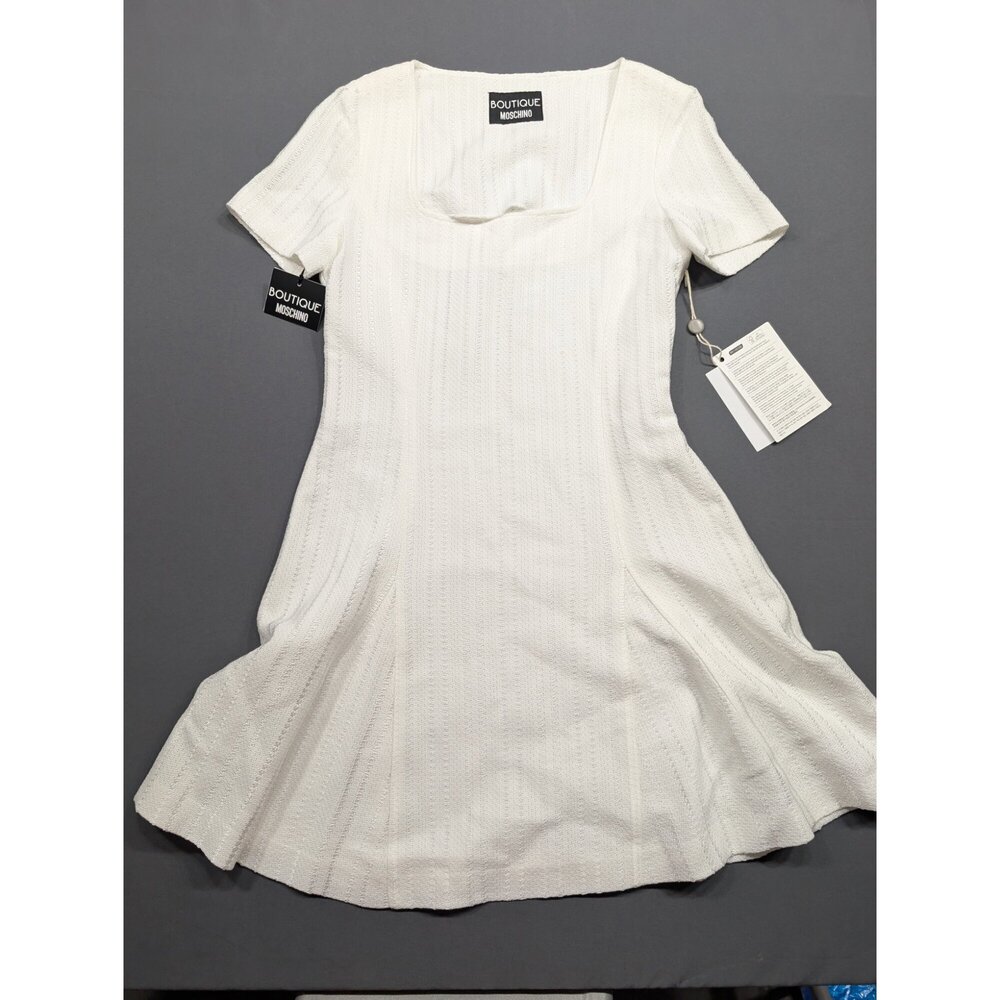 Boutique Moschino White Knit Mini Dress Size 44 IT / 8 US NWT